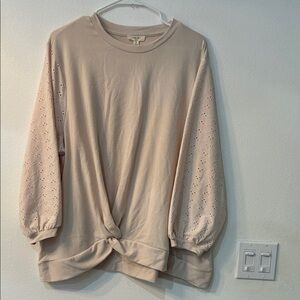 Cato Beige Eyelet Sleeve Knotted Sweatshirt